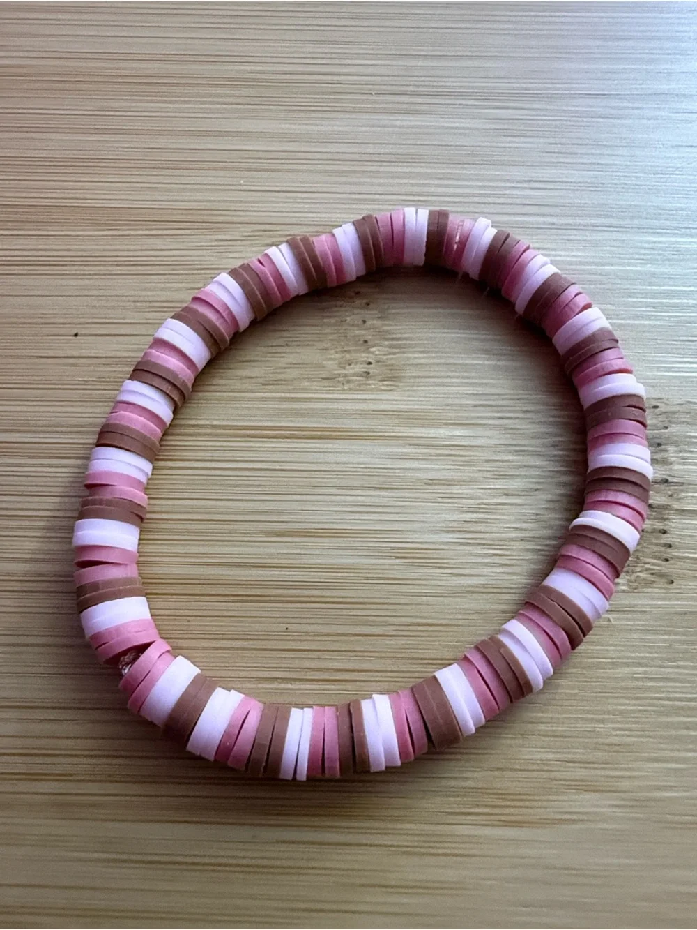 Set of two Kids Pink, White & Tan Stackable Beaded Bracelet
